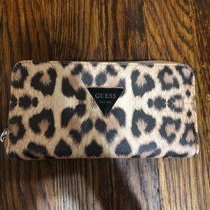 Guess Leopard Print Zip-around Leather Wallet